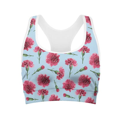 Pink Carnation Pattern Print Women's Sports Bra