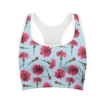 Pink Carnation Pattern Print Women's Sports Bra