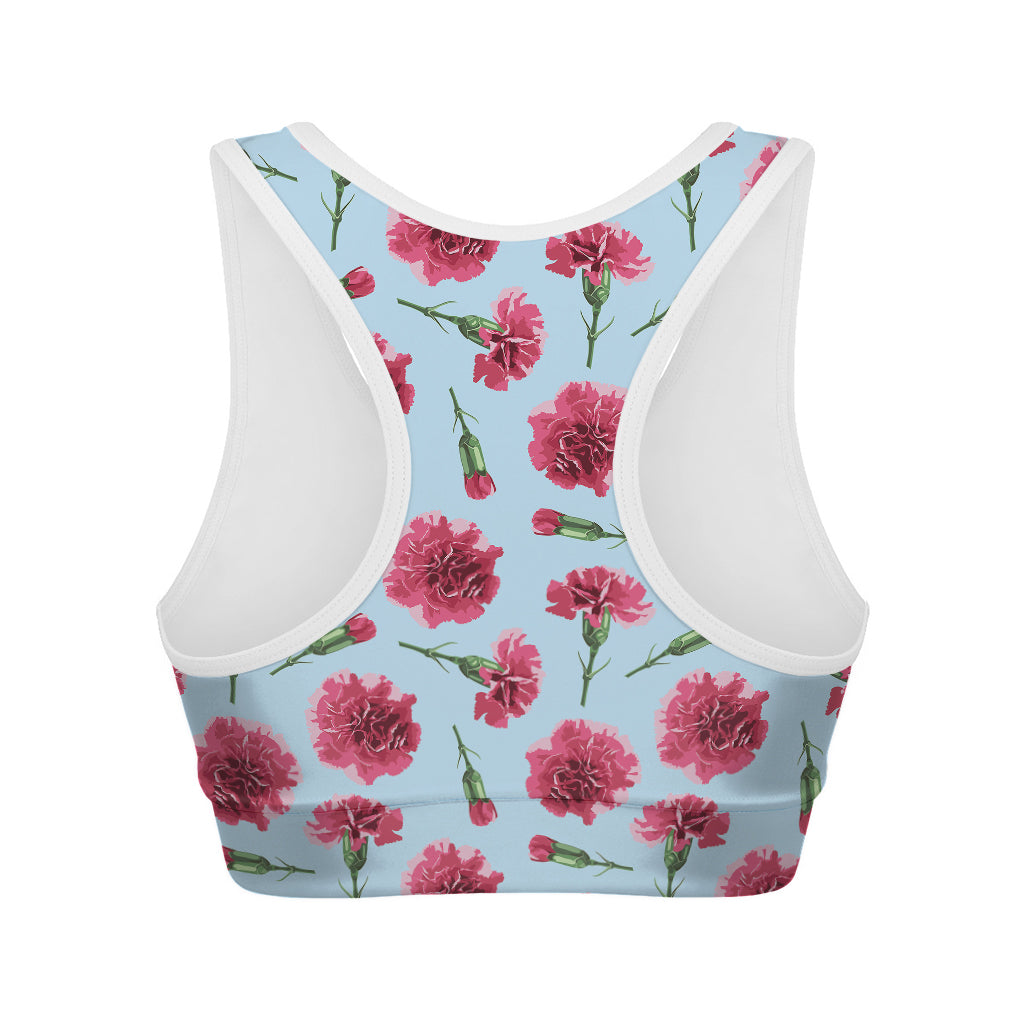 Pink Carnation Pattern Print Women's Sports Bra