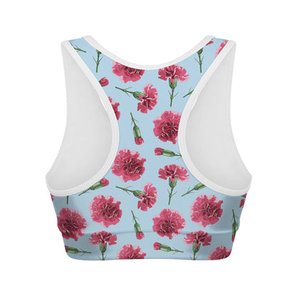Pink Carnation Pattern Print Women's Sports Bra