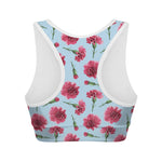 Pink Carnation Pattern Print Women's Sports Bra