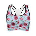 Pink Carnation Pattern Print Women's Sports Bra