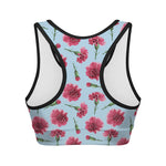 Pink Carnation Pattern Print Women's Sports Bra