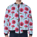 Pink Carnation Pattern Print Zip Sleeve Bomber Jacket