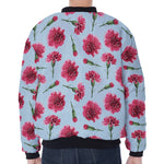 Pink Carnation Pattern Print Zip Sleeve Bomber Jacket
