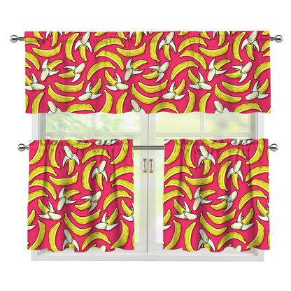 Pink Cartoon Banana Pattern Print 3 Piece Kitchen Curtains