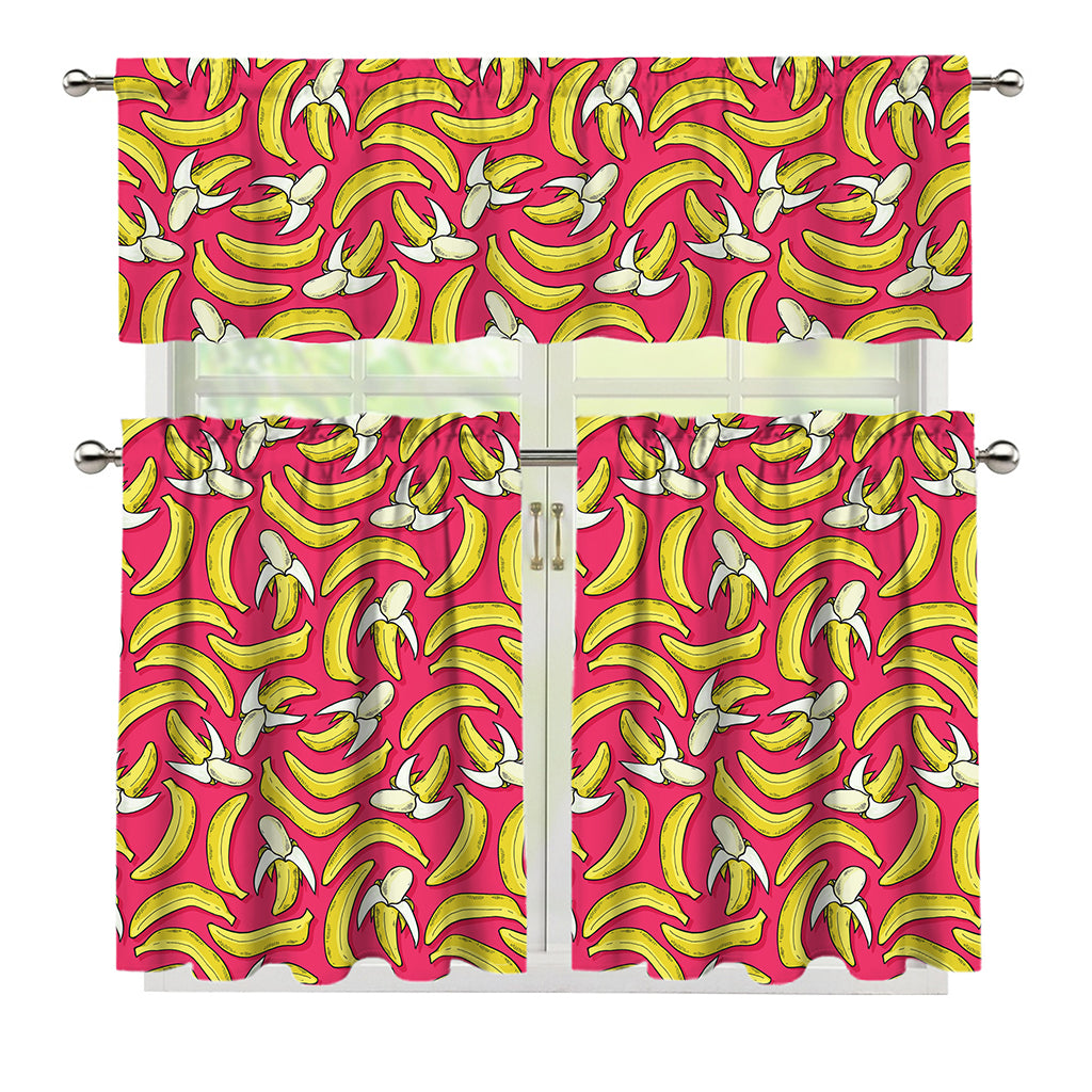 Pink Cartoon Banana Pattern Print 3 Piece Kitchen Curtains