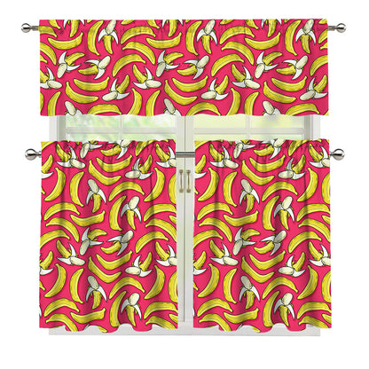 Pink Cartoon Banana Pattern Print 3 Piece Kitchen Curtains