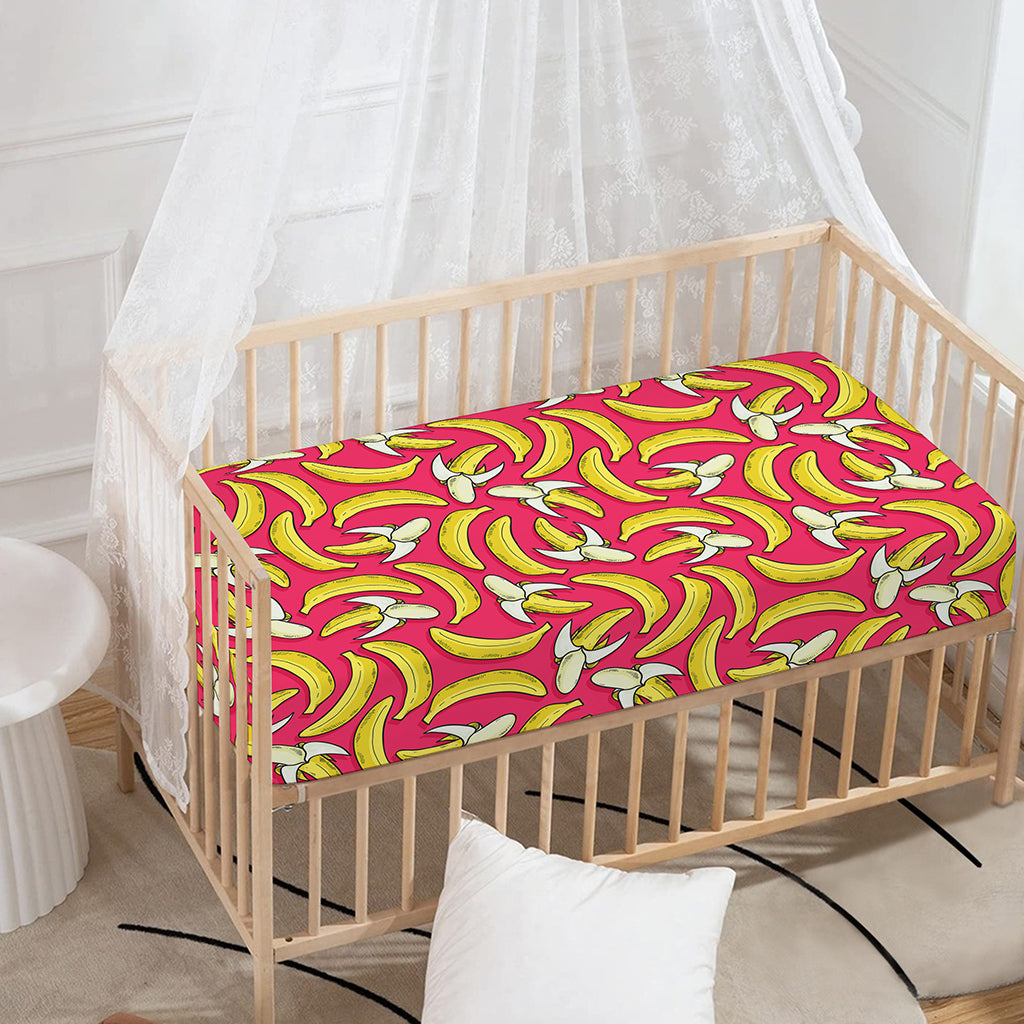 Pink Cartoon Banana Pattern Print Baby Crib Sheet