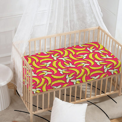 Pink Cartoon Banana Pattern Print Baby Crib Sheet