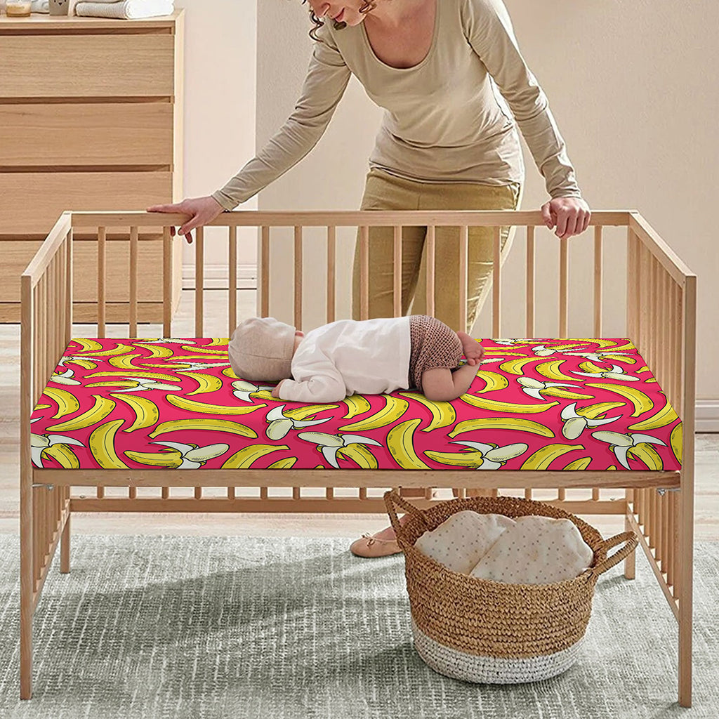 Pink Cartoon Banana Pattern Print Baby Crib Sheet