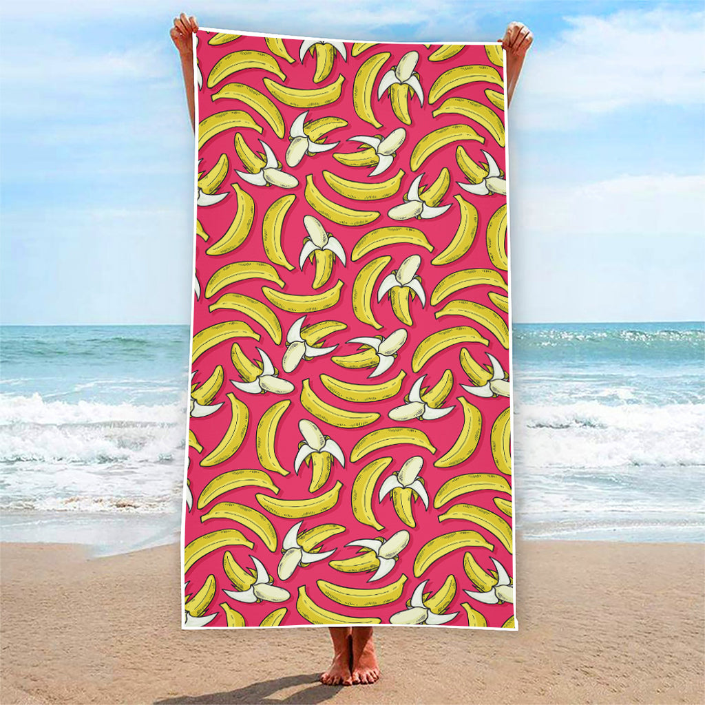 Pink Cartoon Banana Pattern Print Beach Towel