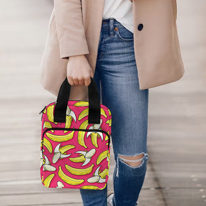 Pink Cartoon Banana Pattern Print Bible Tote Bag