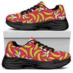 Pink Cartoon Banana Pattern Print Black Chunky Shoes