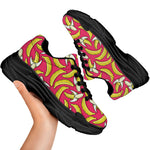 Pink Cartoon Banana Pattern Print Black Chunky Shoes