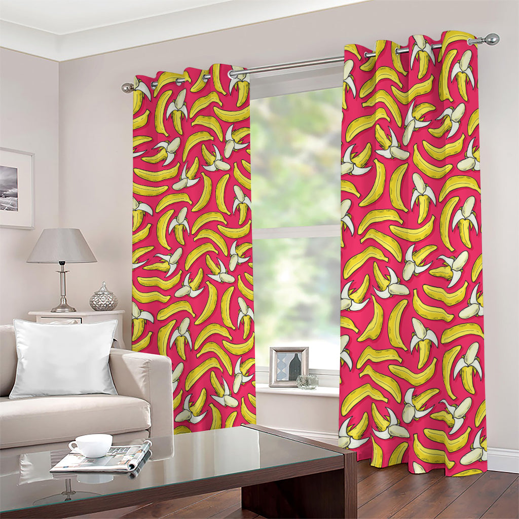 Pink Cartoon Banana Pattern Print Blackout Grommet Curtains