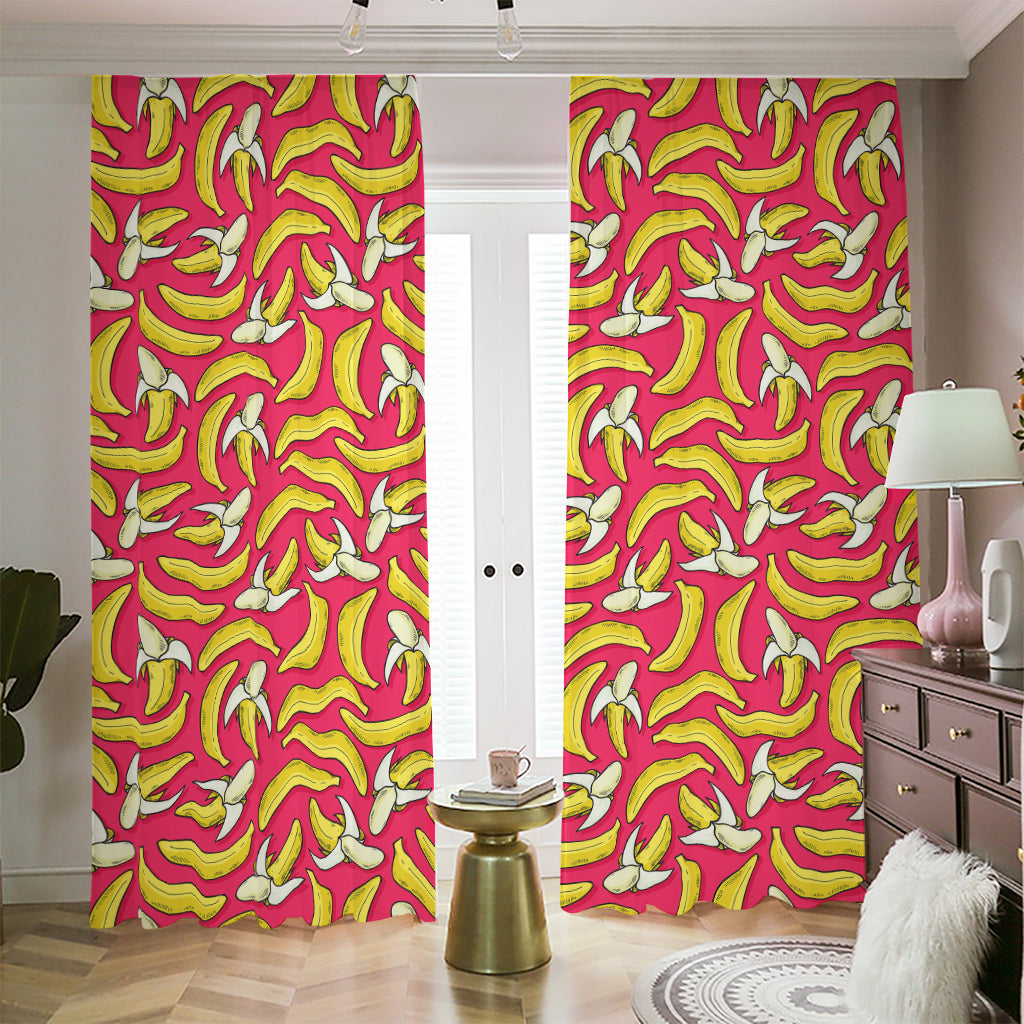 Pink Cartoon Banana Pattern Print Blackout Pencil Pleat Curtains