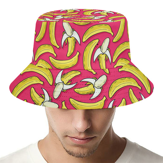 Pink Cartoon Banana Pattern Print Bucket Hat