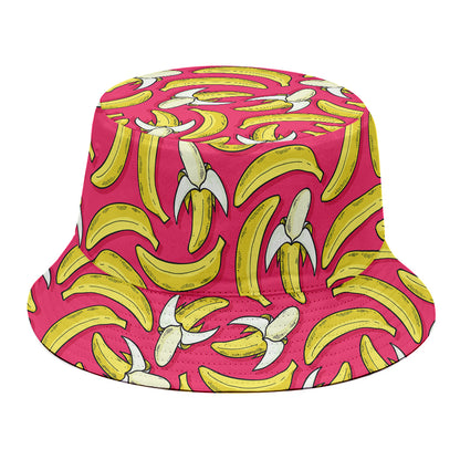 Pink Cartoon Banana Pattern Print Bucket Hat