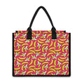 Pink Cartoon Banana Pattern Print Canvas Tote Bag