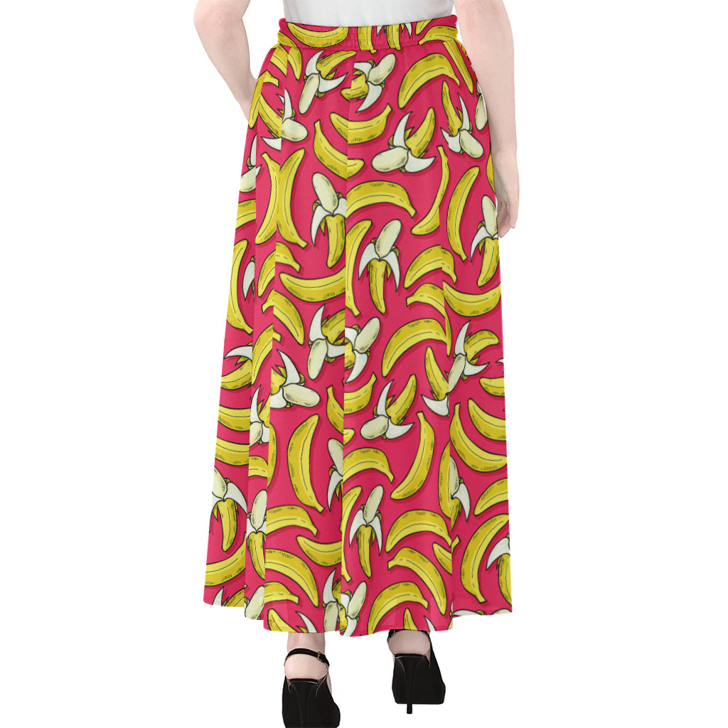 Pink Cartoon Banana Pattern Print Chiffon Maxi Skirt