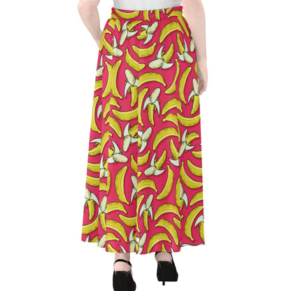 Pink Cartoon Banana Pattern Print Chiffon Maxi Skirt