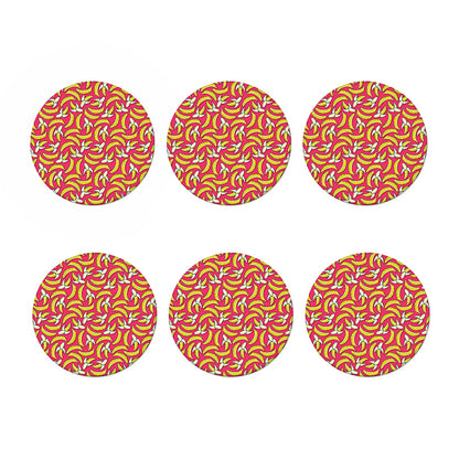 Pink Cartoon Banana Pattern Print Coaster Set