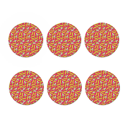 Pink Cartoon Banana Pattern Print Coaster Set