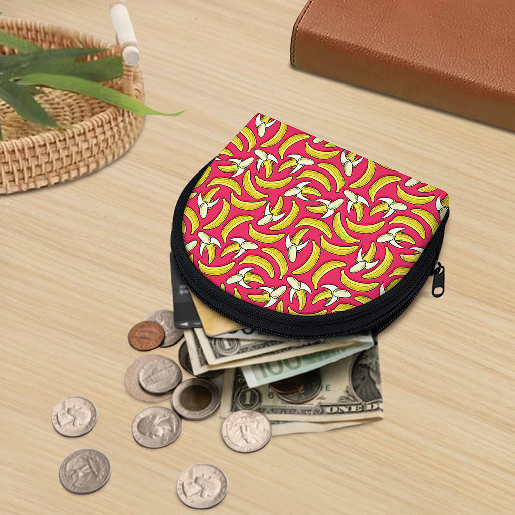Pink Cartoon Banana Pattern Print Coin Purse