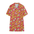 Pink Cartoon Banana Pattern Print Cotton Hawaiian Shirt
