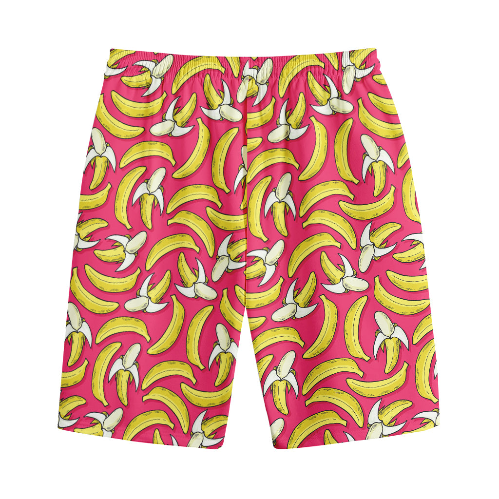 Pink Cartoon Banana Pattern Print Cotton Shorts