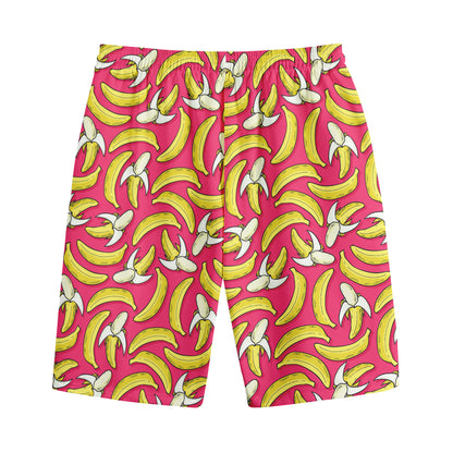 Pink Cartoon Banana Pattern Print Cotton Shorts