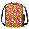 Pink Cartoon Banana Pattern Print Crossbody Lunch Bag