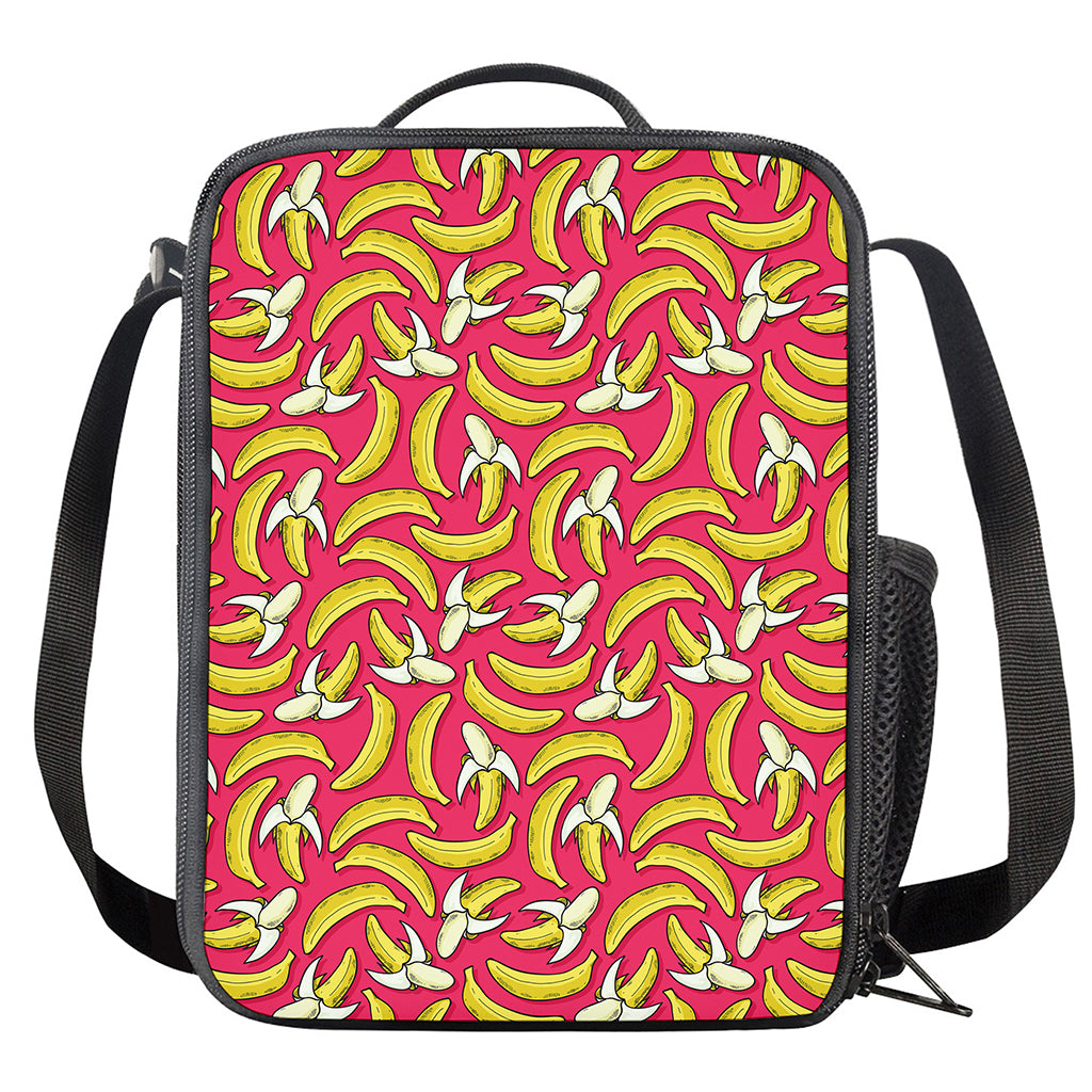 Pink Cartoon Banana Pattern Print Crossbody Lunch Bag