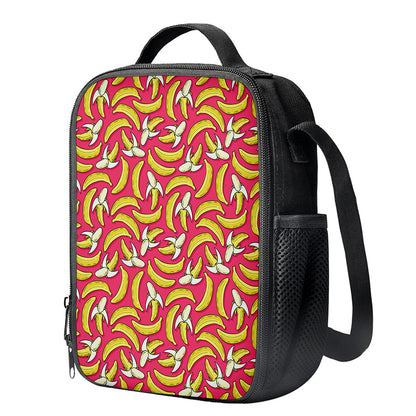 Pink Cartoon Banana Pattern Print Crossbody Lunch Bag