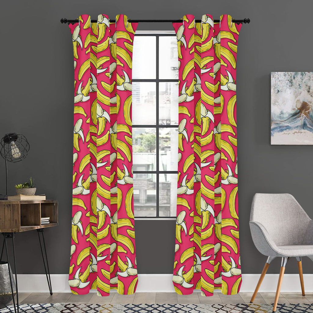 Pink Cartoon Banana Pattern Print Curtain