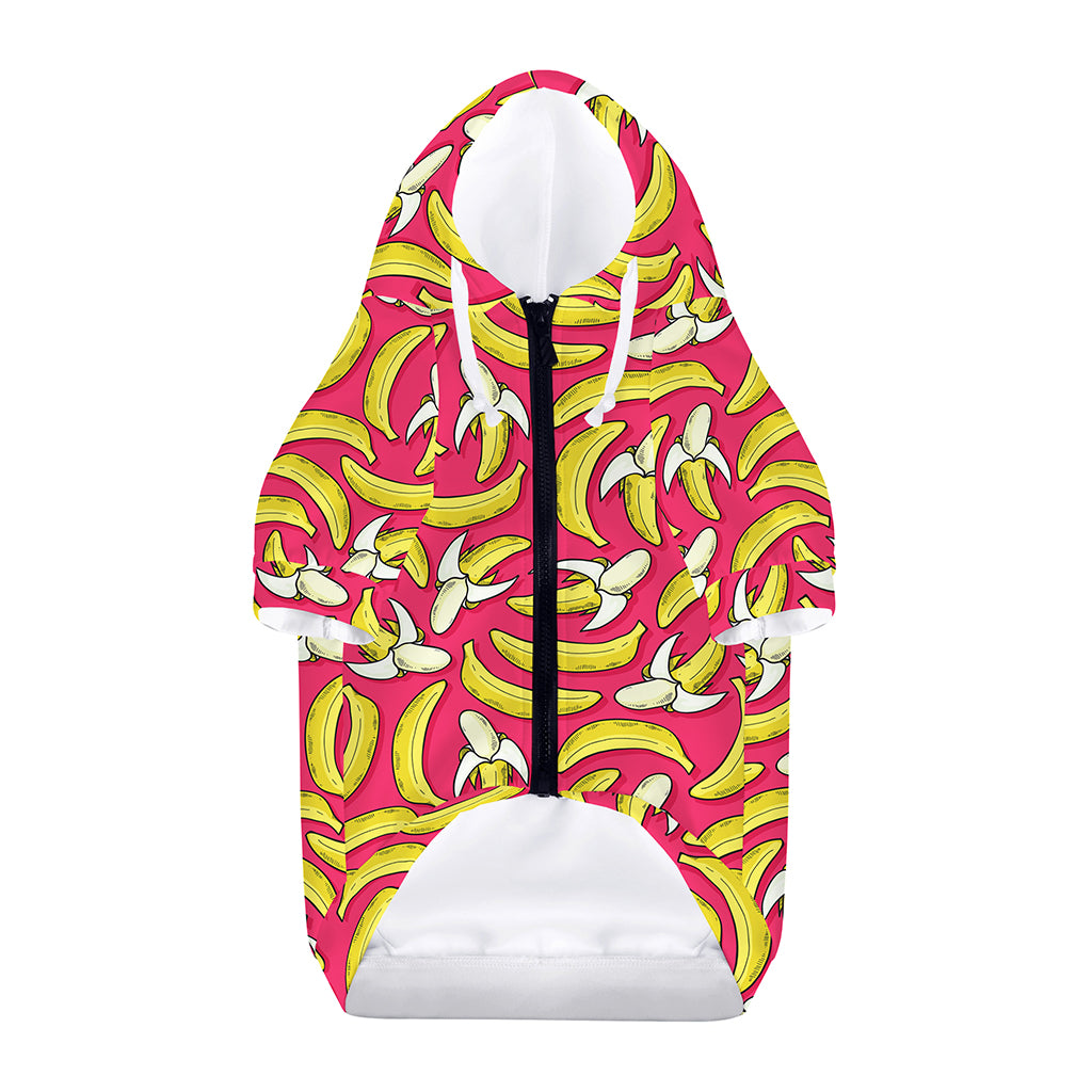 Pink Cartoon Banana Pattern Print Dog Zip Up Hoodie
