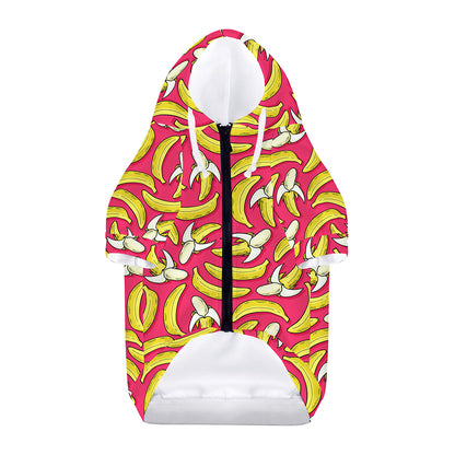 Pink Cartoon Banana Pattern Print Dog Zip Up Hoodie