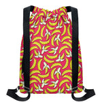 Pink Cartoon Banana Pattern Print Drawstring Backpack
