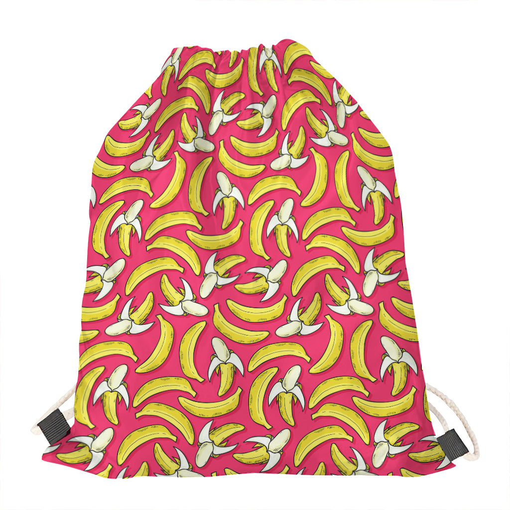 Pink Cartoon Banana Pattern Print Drawstring Bag