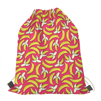 Pink Cartoon Banana Pattern Print Drawstring Bag