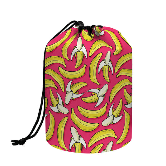 Pink Cartoon Banana Pattern Print Drawstring Makeup Bag