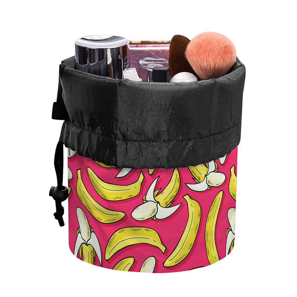 Pink Cartoon Banana Pattern Print Drawstring Makeup Bag