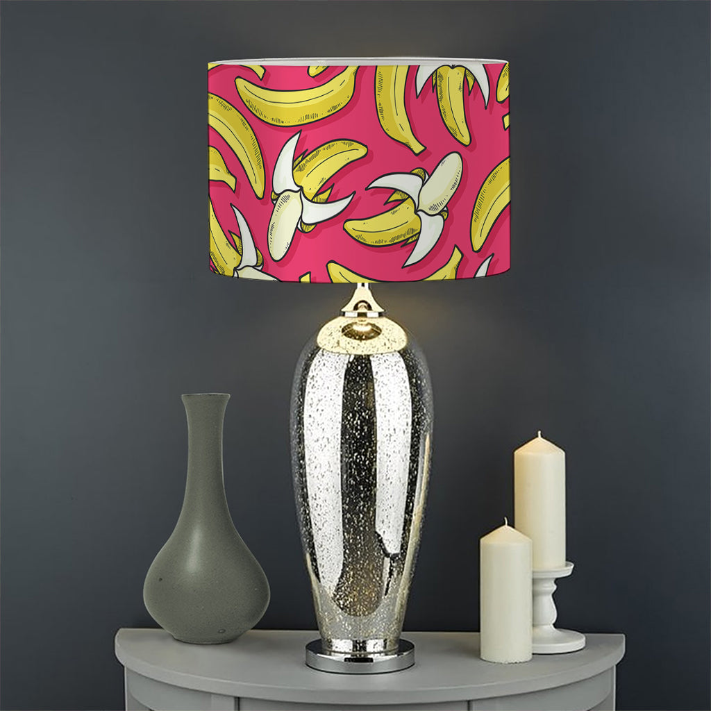 Pink Cartoon Banana Pattern Print Drum Lamp Shade
