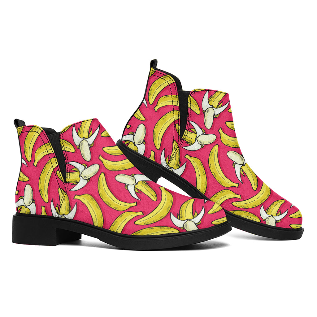 Pink Cartoon Banana Pattern Print Flat Ankle Boots