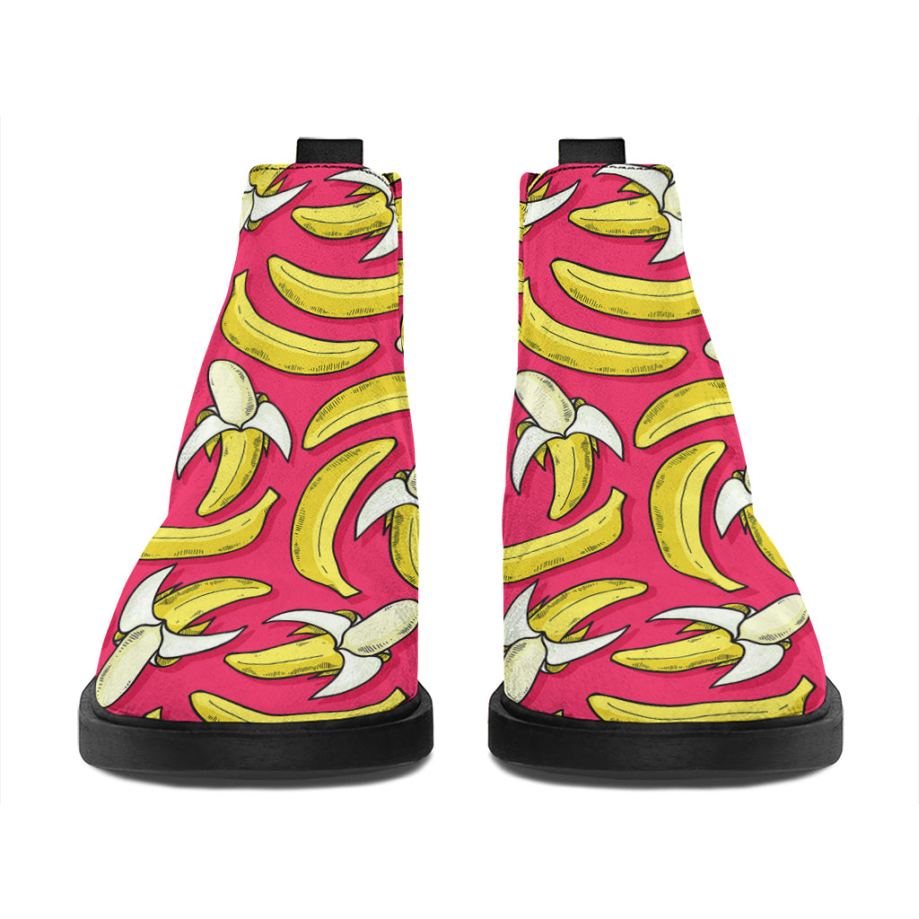 Pink Cartoon Banana Pattern Print Flat Ankle Boots