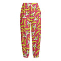Pink Cartoon Banana Pattern Print Fleece Lined Knit Pants