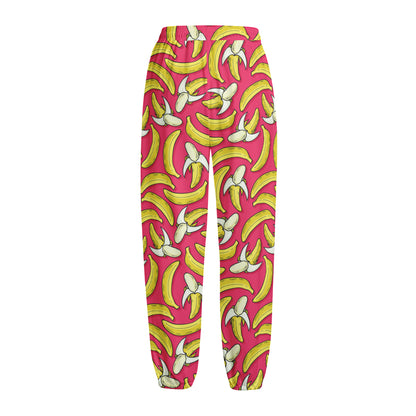 Pink Cartoon Banana Pattern Print Fleece Lined Knit Pants