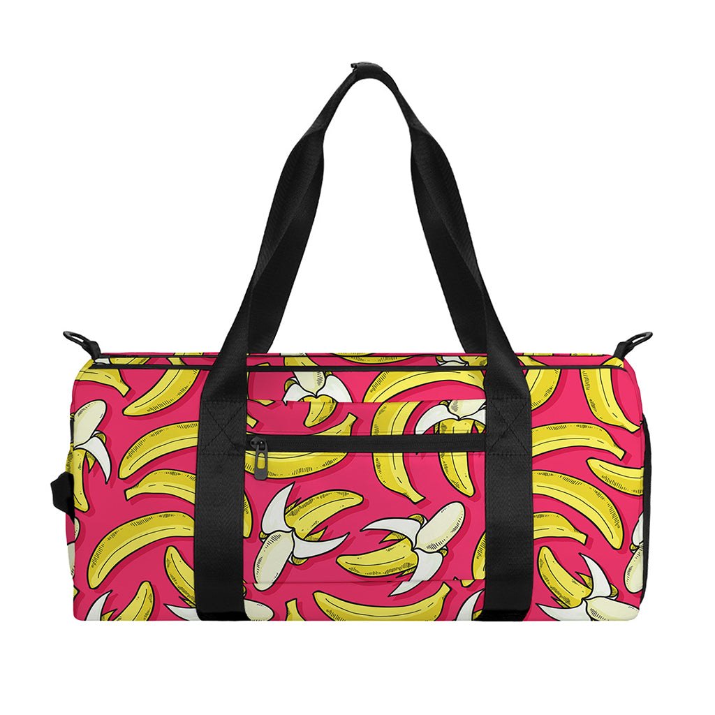 Pink Cartoon Banana Pattern Print Gym Bag