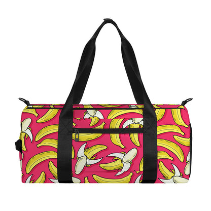 Pink Cartoon Banana Pattern Print Gym Bag